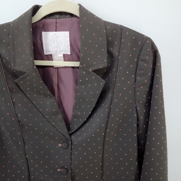 Rebecca Taylor Wool Blend Swiss Dot Gray Pink Blazer Jacket 8 Hong Kong Pockets - Picture 6 of 12